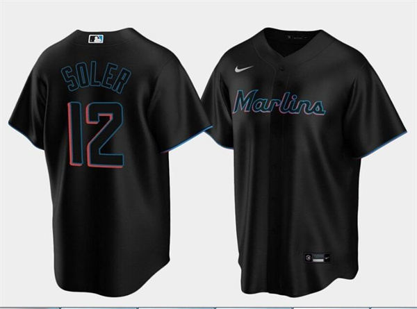 Men's Black Miami Marlins #12 Jorge Soler Cool Base Stitched Jersey